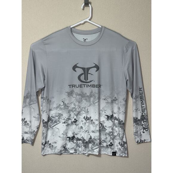 Mens Lt. Gray Camo True Timber XL Long Sleeve Performance Fishing Tee Shirt - Picture 1 of 11